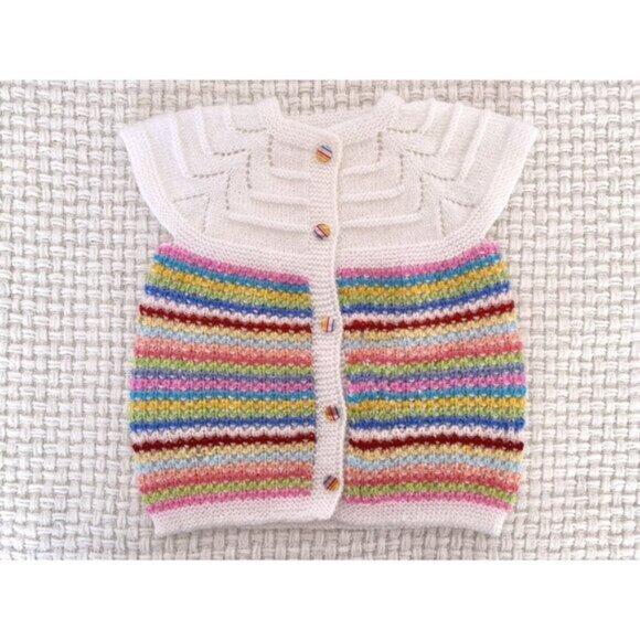 Hand knit 🧶 Colorful Short Sleeve Cardigan - Picture 1 of 4